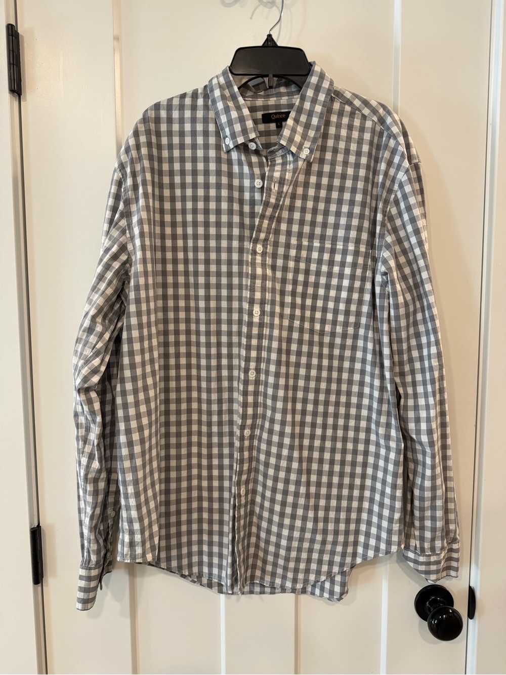 Quince Men’s Gray and White Gingham Button-Down Shirt Size Large